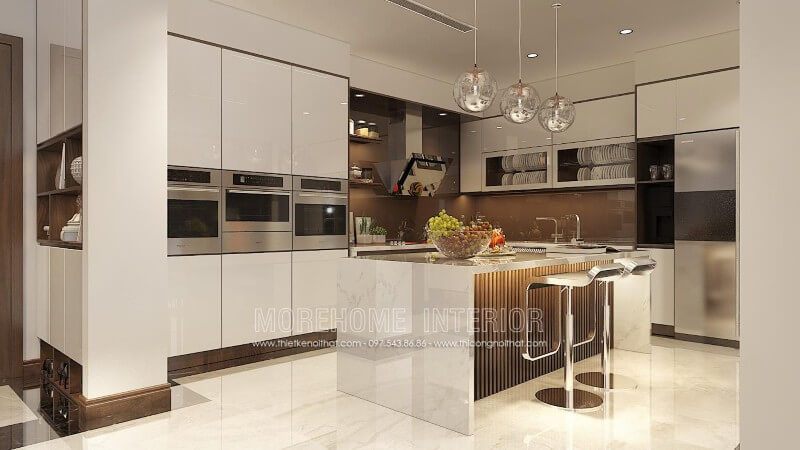 Việc trang trí nội thất căn bếp của các căn hộ chung cư, biệt thự cao cấp bằng mẫu tủ bếp phong cách hiện đại sẽ góp phần tạo nên sự sang trọng và tinh tế.