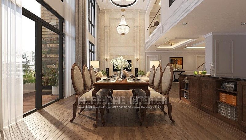 Để tạo nên một không gian ăn uống sang trọng, các căn hộ duplex, penthouse ở Hà Nội, Hồ Chí Minh, Hải Phòng và Đà Nẵng nên sử dụng bàn ghế ăn bằng gỗ óc chó.